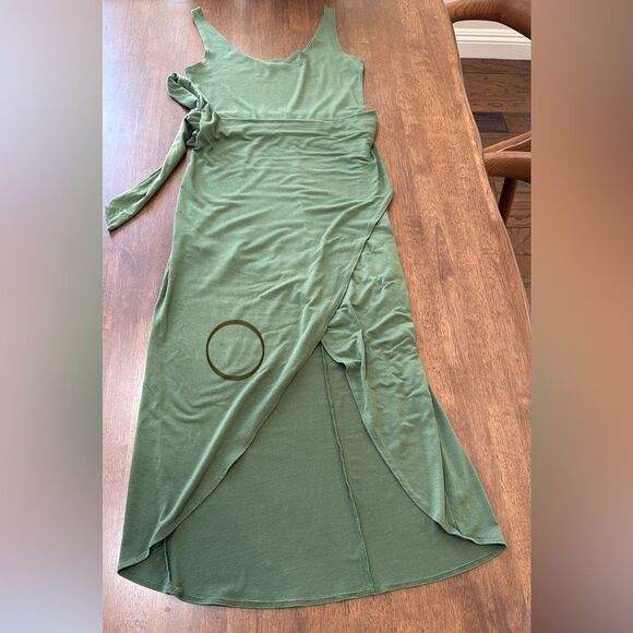 Reformation Jeans Olive Green Midi Wrap Dress S Tencel Stretch Scoop Neck USA - Picture 8 of 11